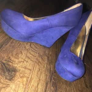 Blue suede wedges